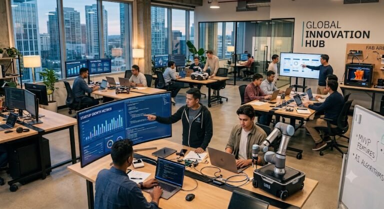 Professionals collaborating inside a Center for Innovative Technology innovation hub.