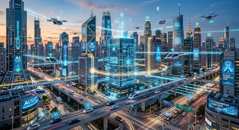 Droven io future technology USA concept showing AI, cloud technology, and smart digital innovation.
