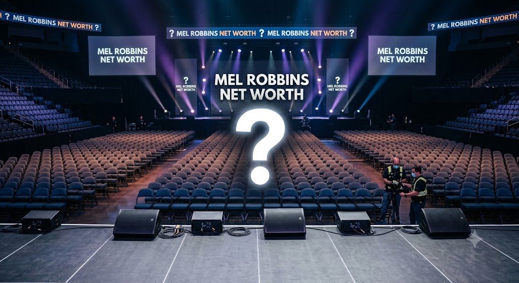 Mel Robbins speaking during a motivational seminar about personal growth and success.