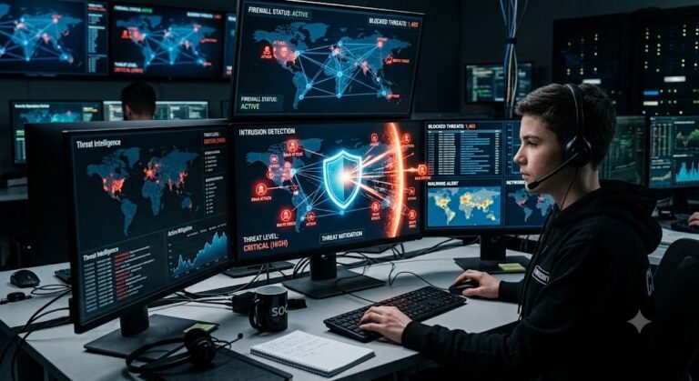 Cybersecurity expert implementing mitigation techniques to prevent cyber attacks.