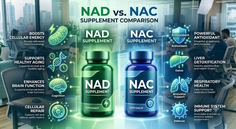 Difference between NAD and NAC supplements comparison with health benefits.
